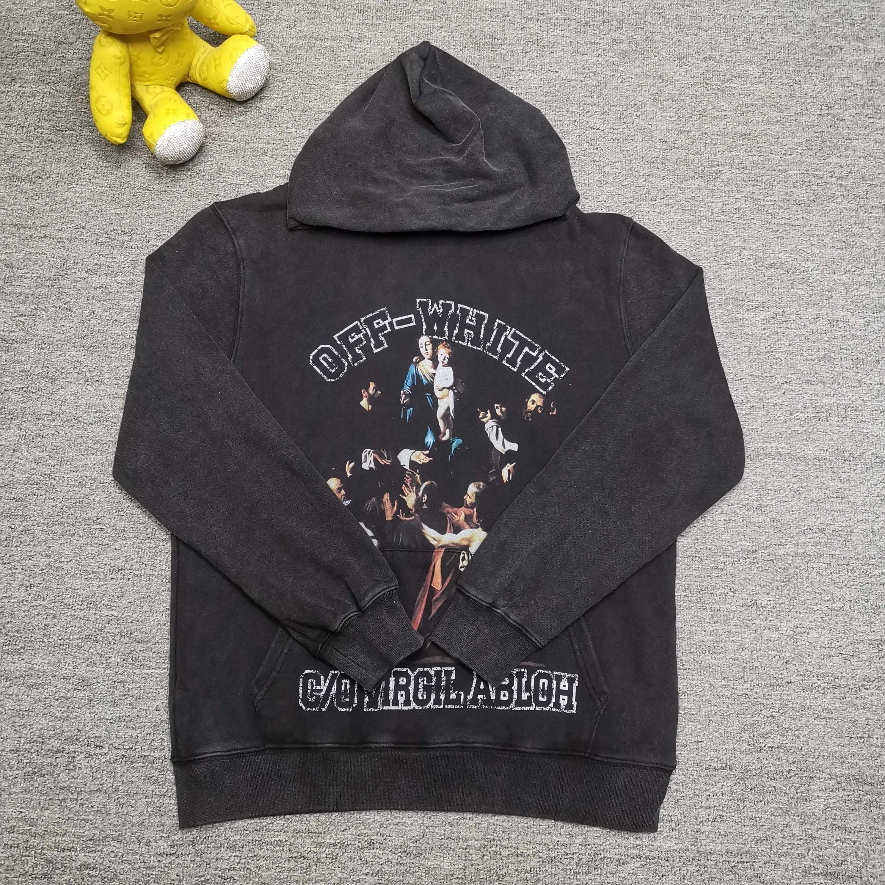off white 25ss religious portrait oil painting 460g washed hooded sweatshirt Color: washed black Size: S M L XL P410